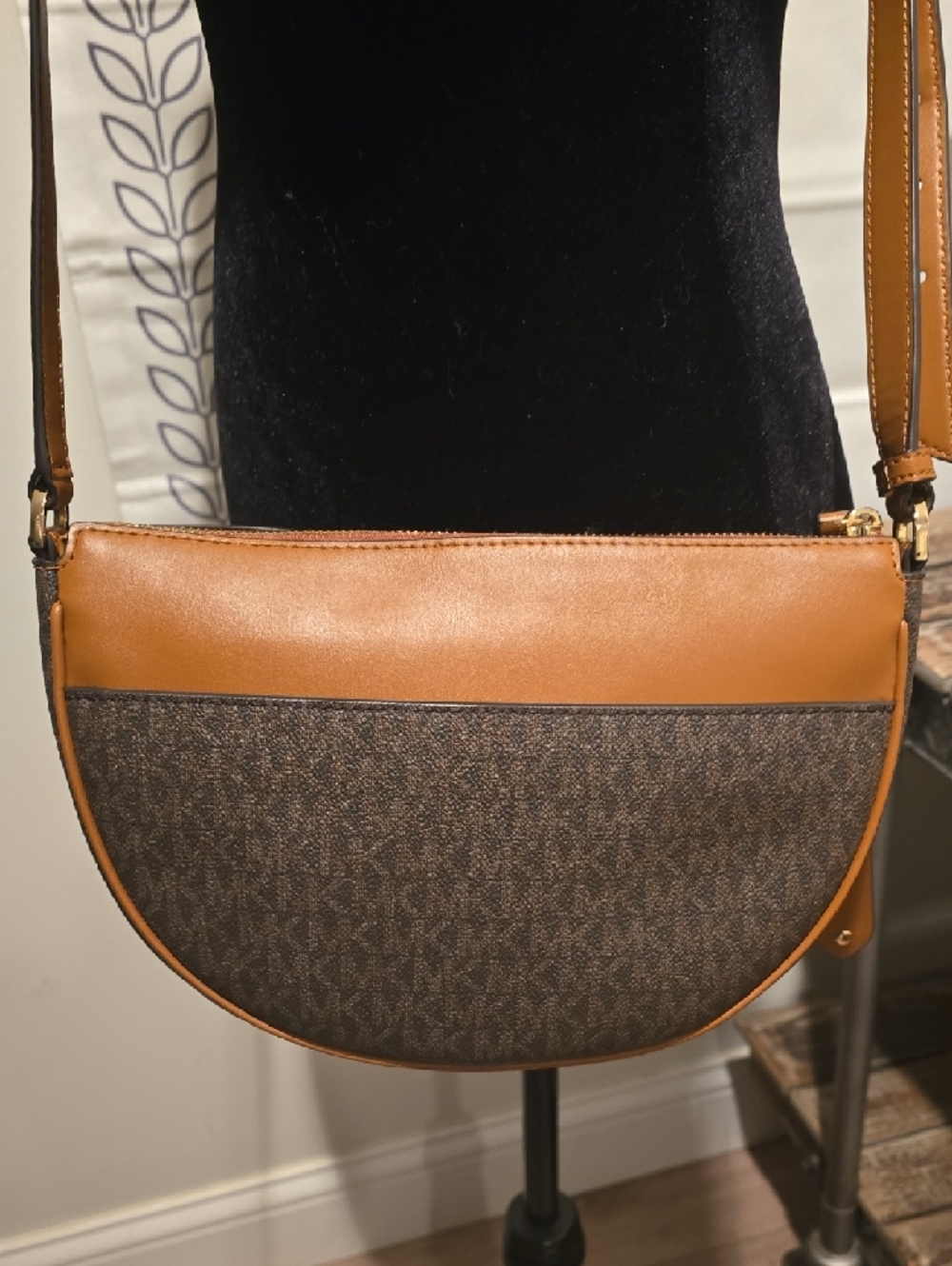 Michael Kors Brown and Tan Monogram Crossbody Bag - Picture 3 of 4